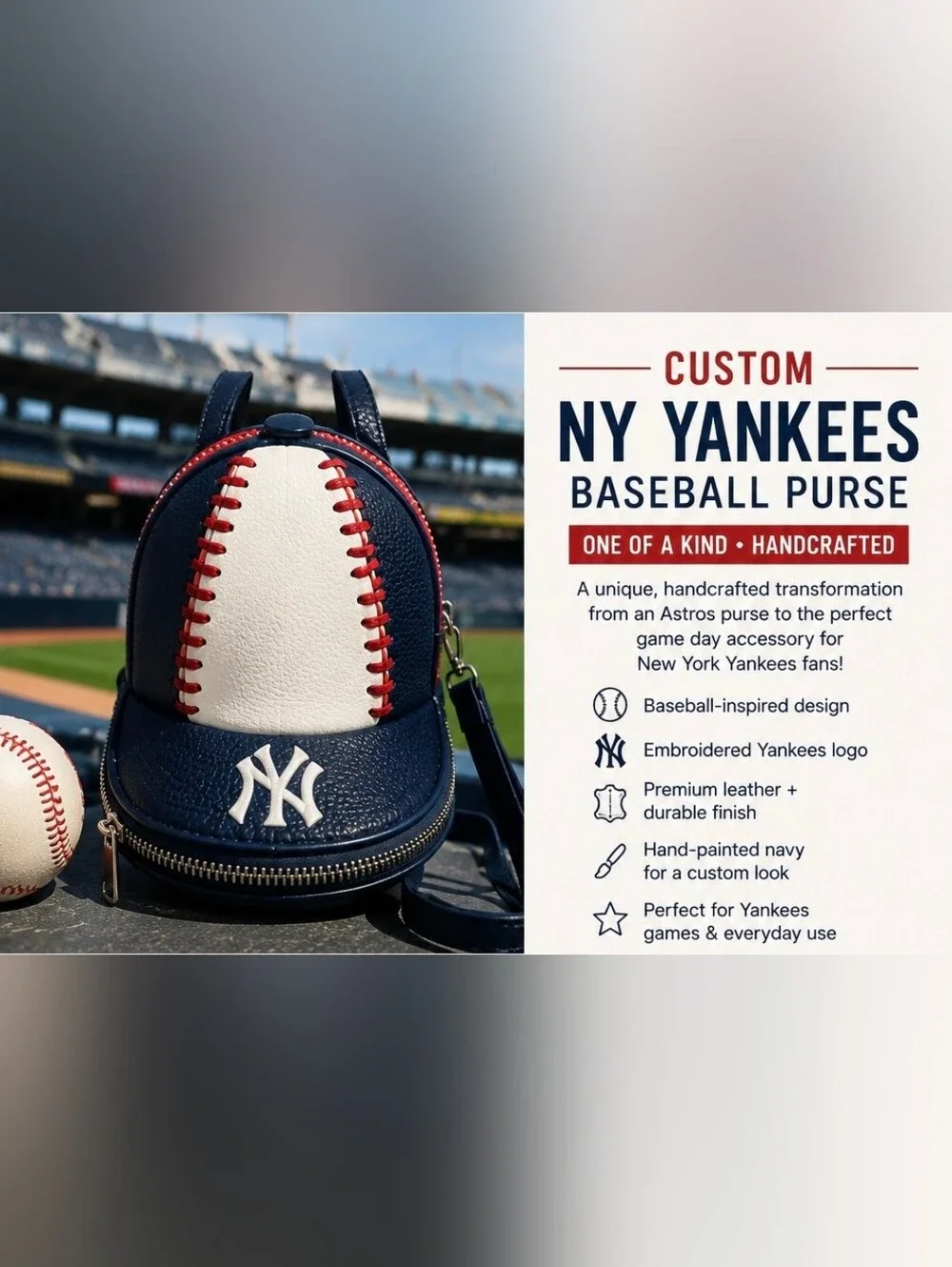 MLB NY Yankees Team Jersey Tote Purse Bag- Navy White Red-custom